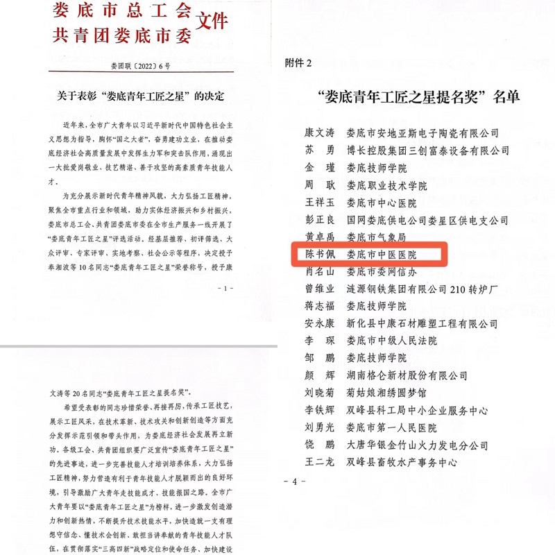 2022年娄底青年工匠之星提名奖